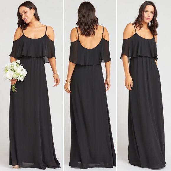 Show Me Your Mumu Caitlin Ruffle Maxi Dress in Black Chiffon Flutter XXS NEW - Picture 1 of 8